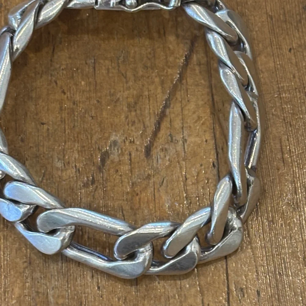Men's Sterling Silver  Mexico‎ Vintage Figaro Link Chain Bracelet 84 g Heavy